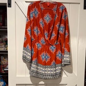 Chelsea & Violet Geometric Red and Blue Jumpsuit